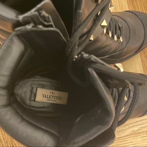 Valentino Black Leather Lace-Up Combat Boots - Picture 7 of 13